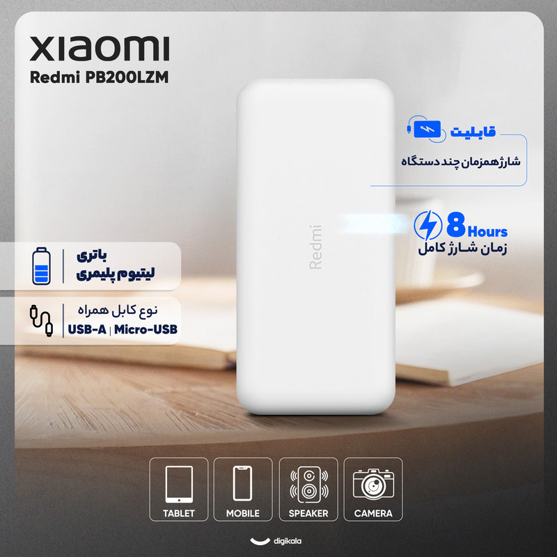 پاوربانک شیائومی مدل PB200LZM ظرفیت 20000 میلیآمپر ساعت